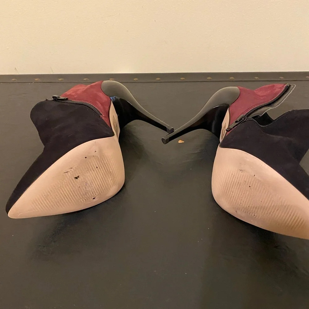 Aldo Women’s Pointed Toe Leather Ankle Booties Size 8 Black/Burgundy. - Picture 11 of 12